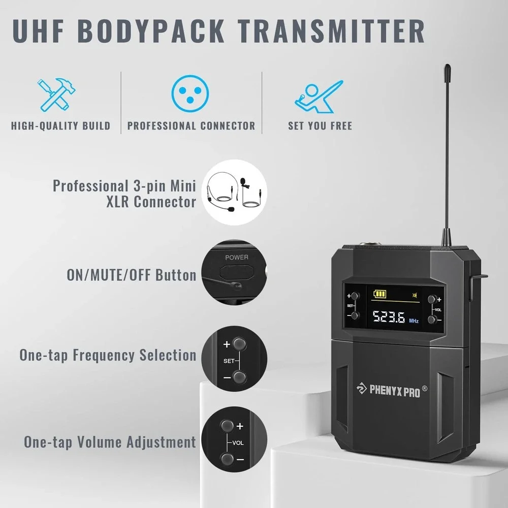 Phenyx Pro PTU-5200 4-Channel UHF Wireless Microphone System Bodypack Headset